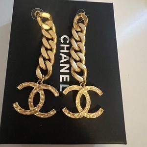 Authentic chanel drop earrings gold chain